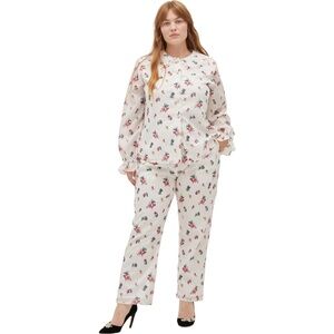 NW Women's Going Out Pajama Set, Ivory Ikat Floral Crushed Taffeta